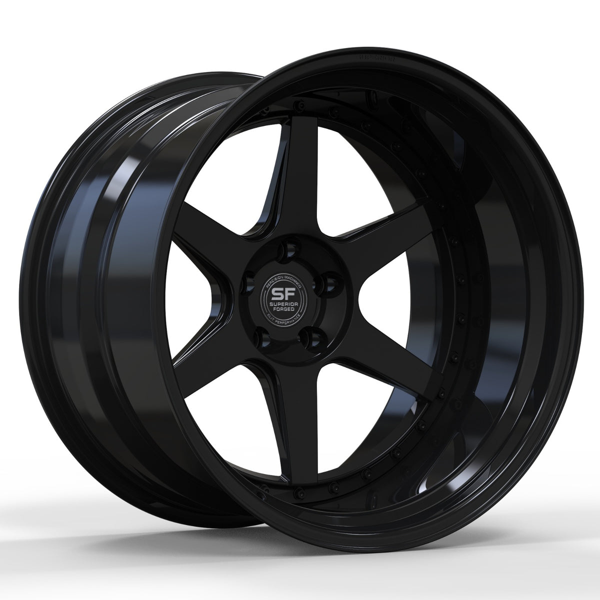 Superior Forged GT-6 Comp multi-piece wheel in black, three-quarter view