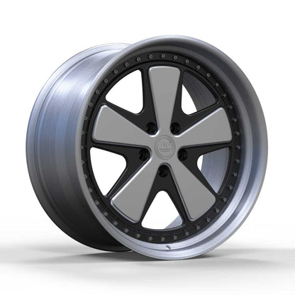 Superior Forged Porsche FUCH Style Comp multi-piece wheel, three-quarter view with exposed assembly hardware