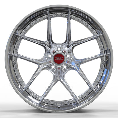 Superior Forged RS-21 Apex Multi-piece wheel, front view showing split spokes and exposed assembly hardware