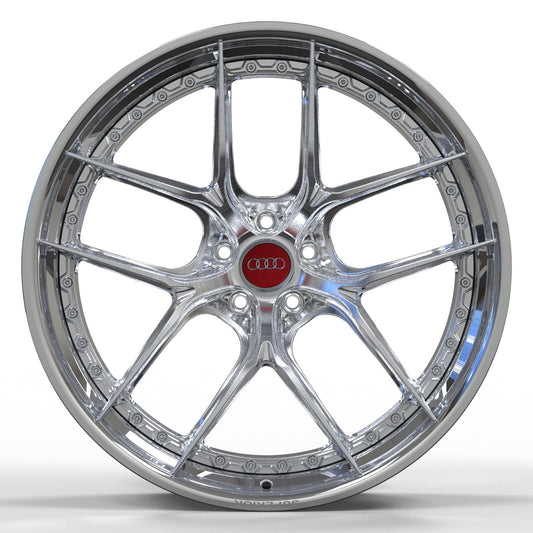 Superior Forged RS-21 Apex Multi-piece wheel, front view showing split spokes and exposed assembly hardware
